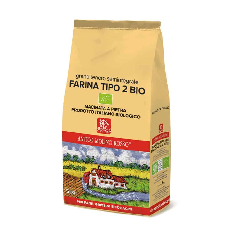 Farina Biologica di Grano Tenero Semintegrale Tipo 2 MACINATA A PIETRA 5 Kg - Antico Molino Rosso