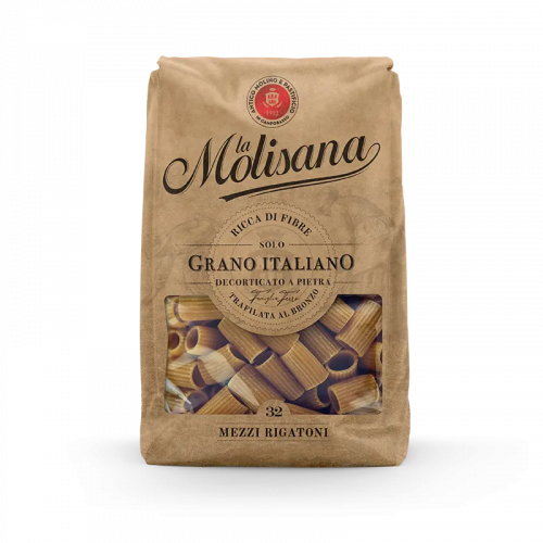 Mezzi Rigatoni Integrali, Pasta di Semola di Grano Duro Trafilata al Bronzo 500 g - La Molisana