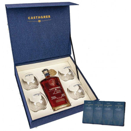 Grappa Maxima Fuoriclasse Leon 14 Anni 70 cl - Gift Box 4 Bicchieri Bolla e 4 Tavolette Cioccolato Fondente - Castagner