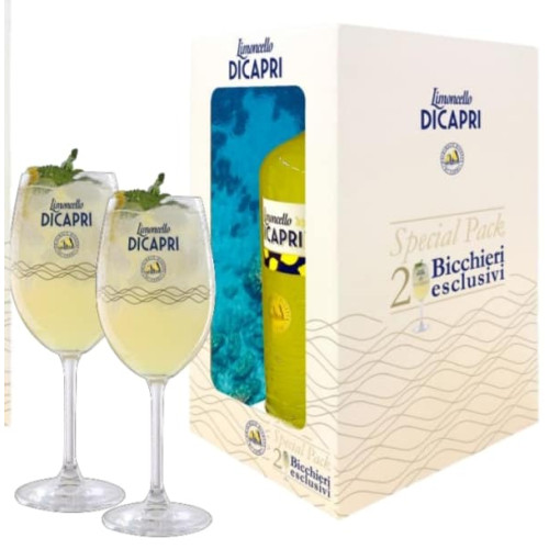 Limoncello di DICAPRI gift pack Bottiglia da 1 L più 2 Bicchieri - Molinari